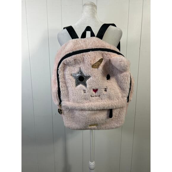 Luv Betsey Johnson Backback Plush Large Blush Pink Fuzzy Unicorn Tote Bag Purse - Picture 9 of 12